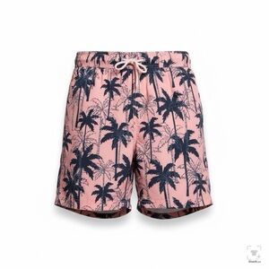 Trinity Pink and Navy Palm Print Swim Trunks